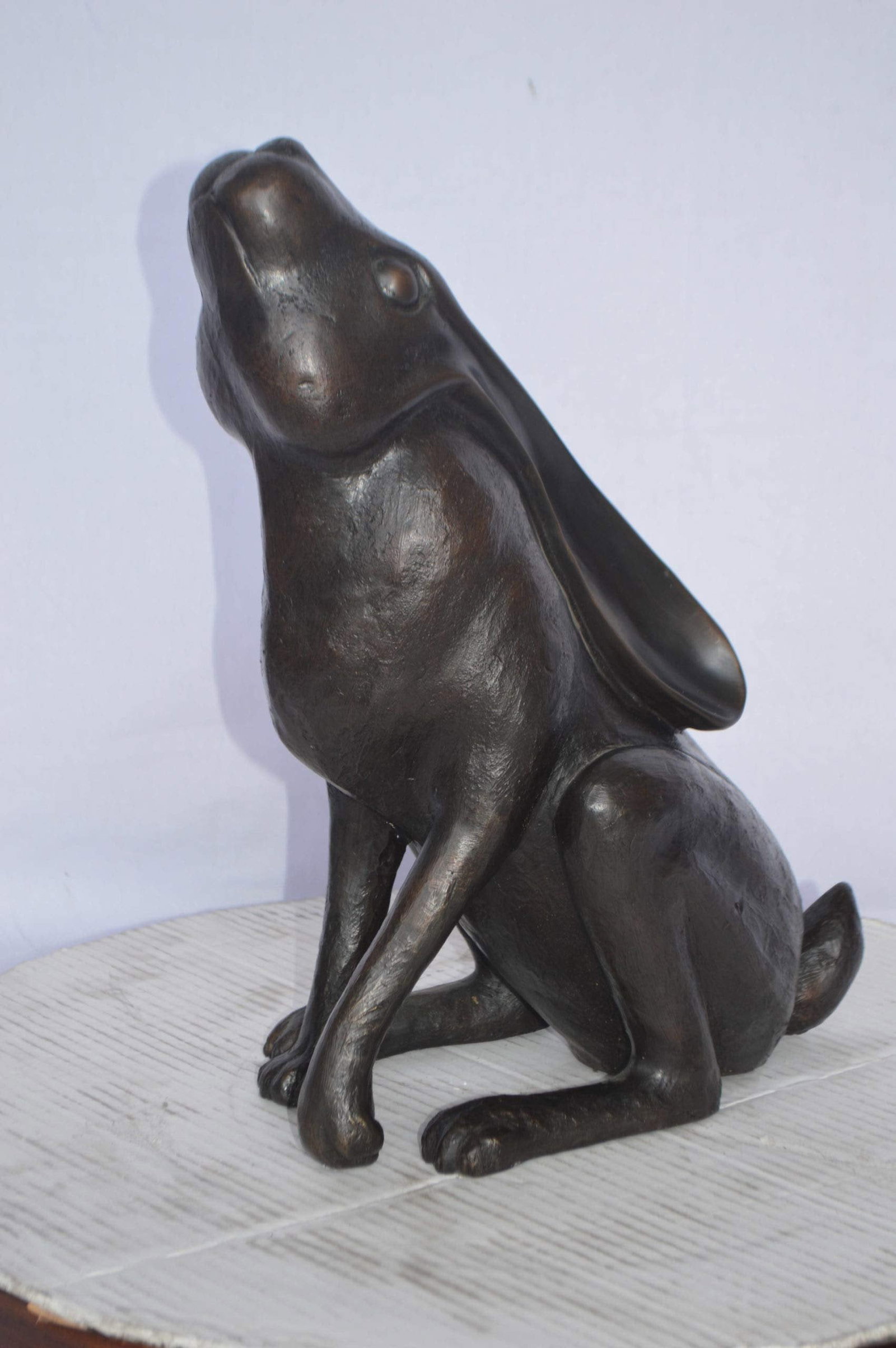 Rabbit Gazing Up Bronze Statue - Size: 8"L x 14"W x 16"H. - 5