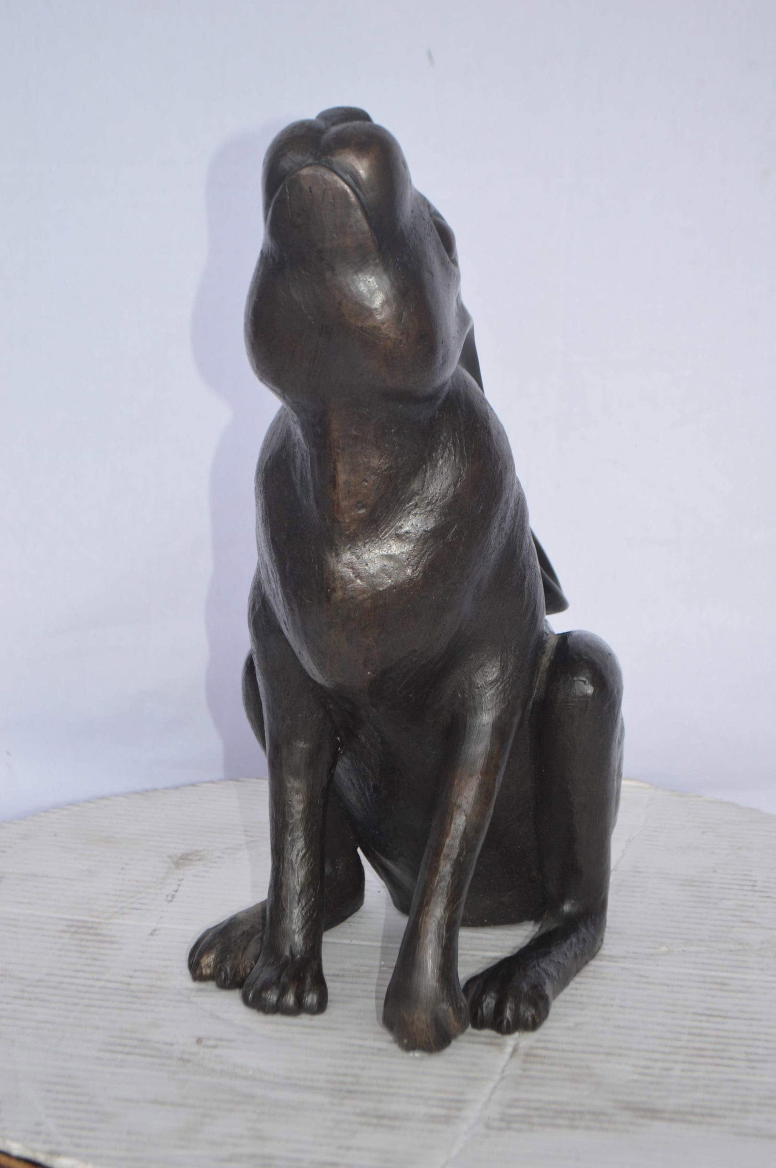 Rabbit Gazing Up Bronze Statue - Size: 8"L x 14"W x 16"H. - 6
