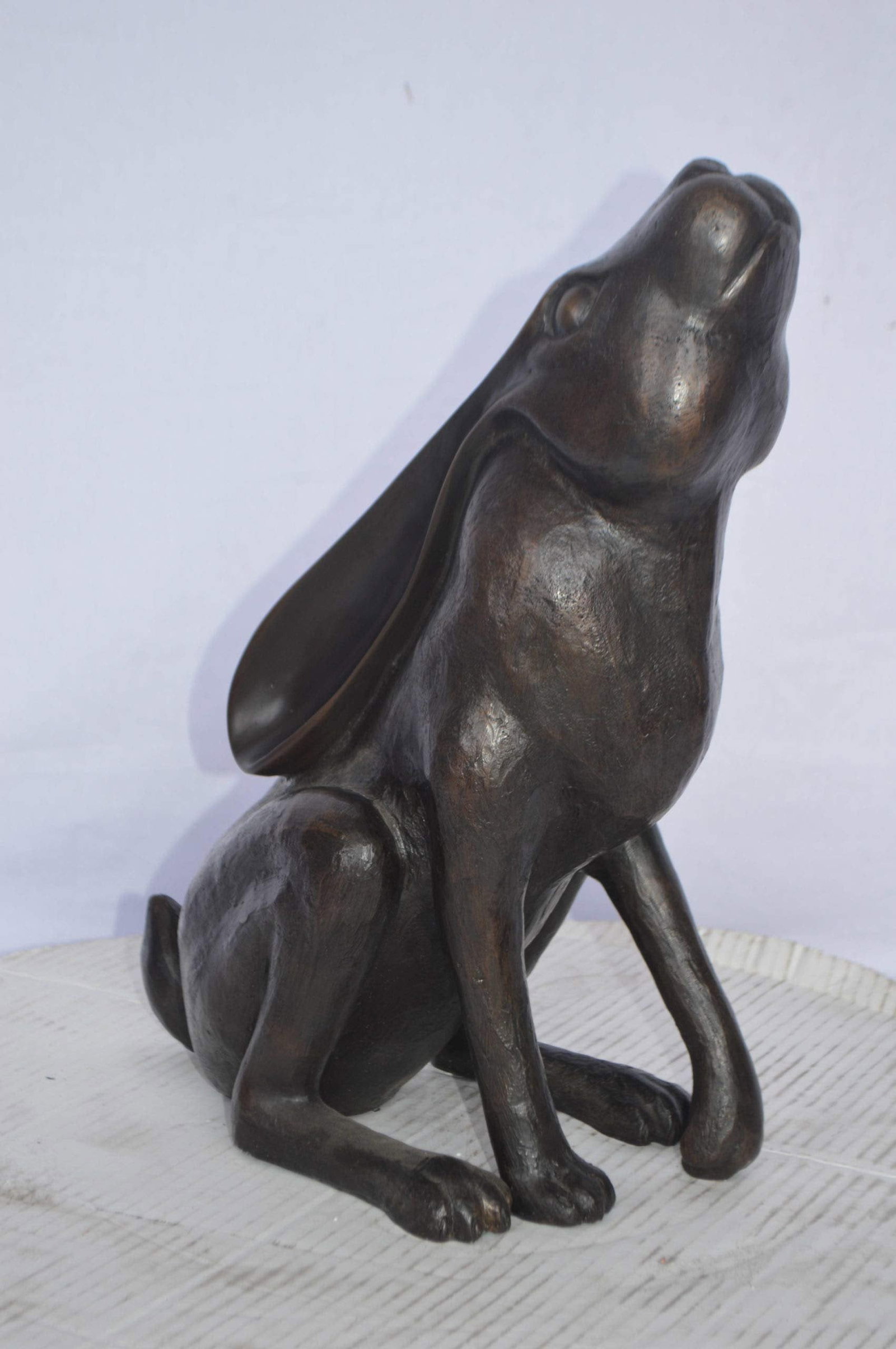 Rabbit Gazing Up Bronze Statue - Size: 8"L x 14"W x 16"H. - 8