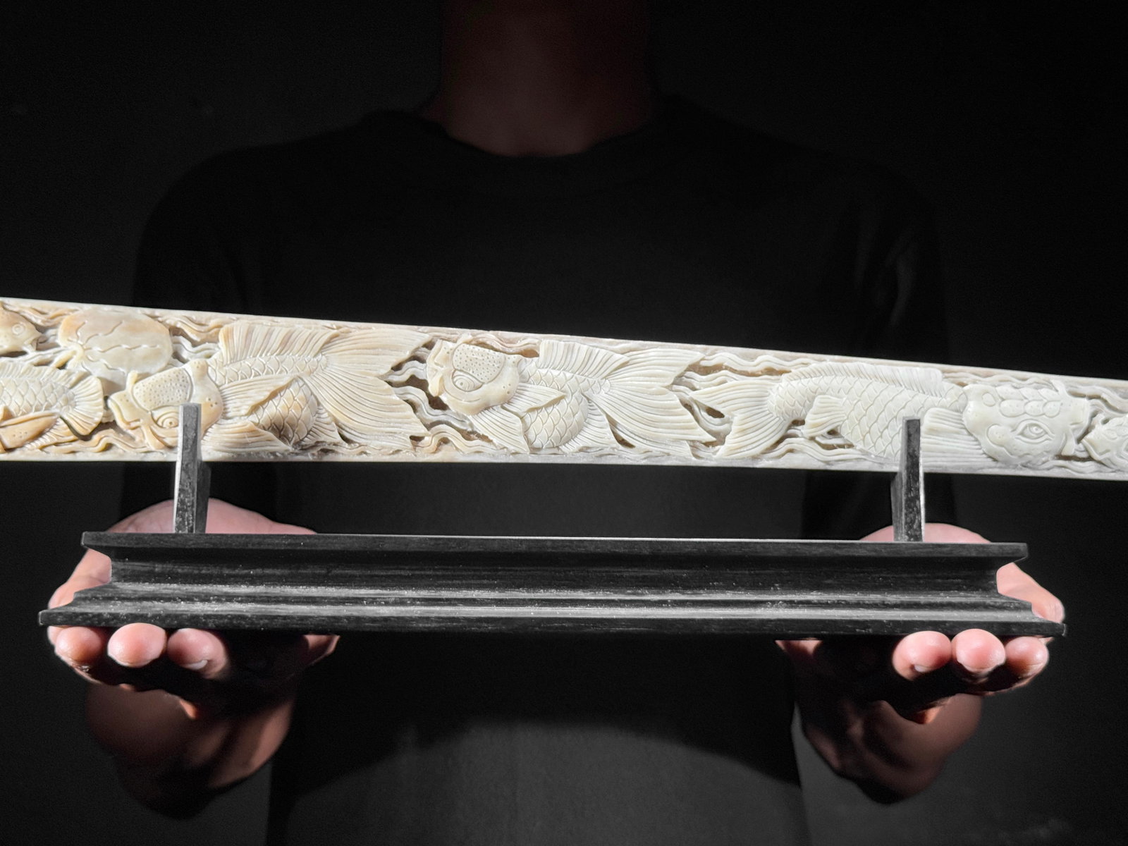 Stunning large carved swordfish tusk - Japanese koi motif (1 of 9)