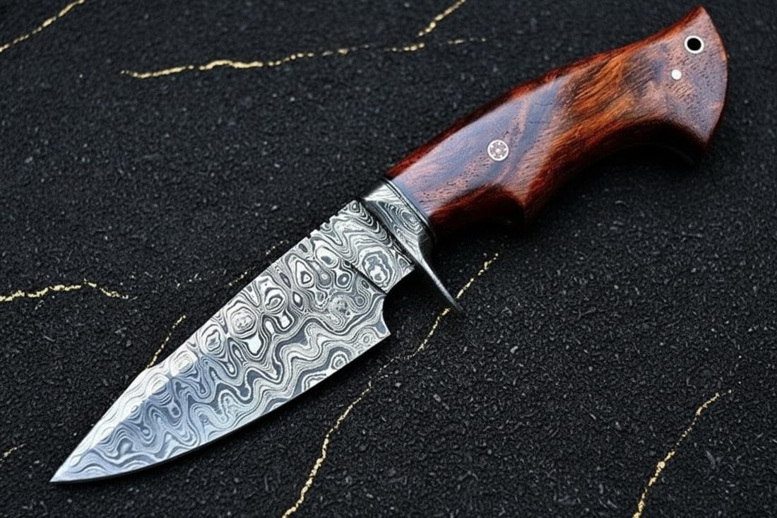 Handmade Forged Damascus Steel Bowie Knife with Rosewood Handle & Leather Sheath (1 of 2)
