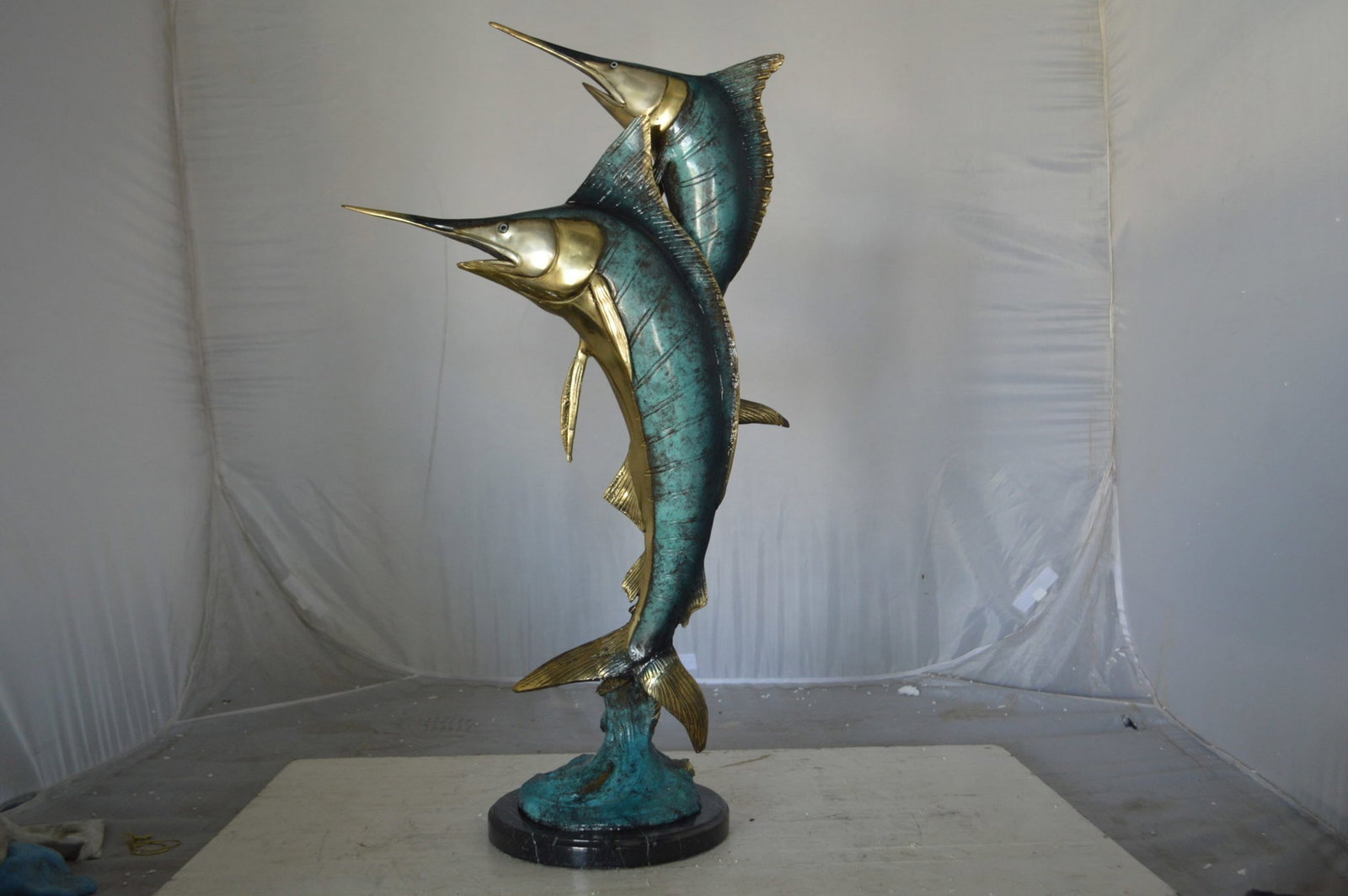 Pair of Marlin Fish Bronze Statue - Size: 16"L x 7"W x 31"H. - 2