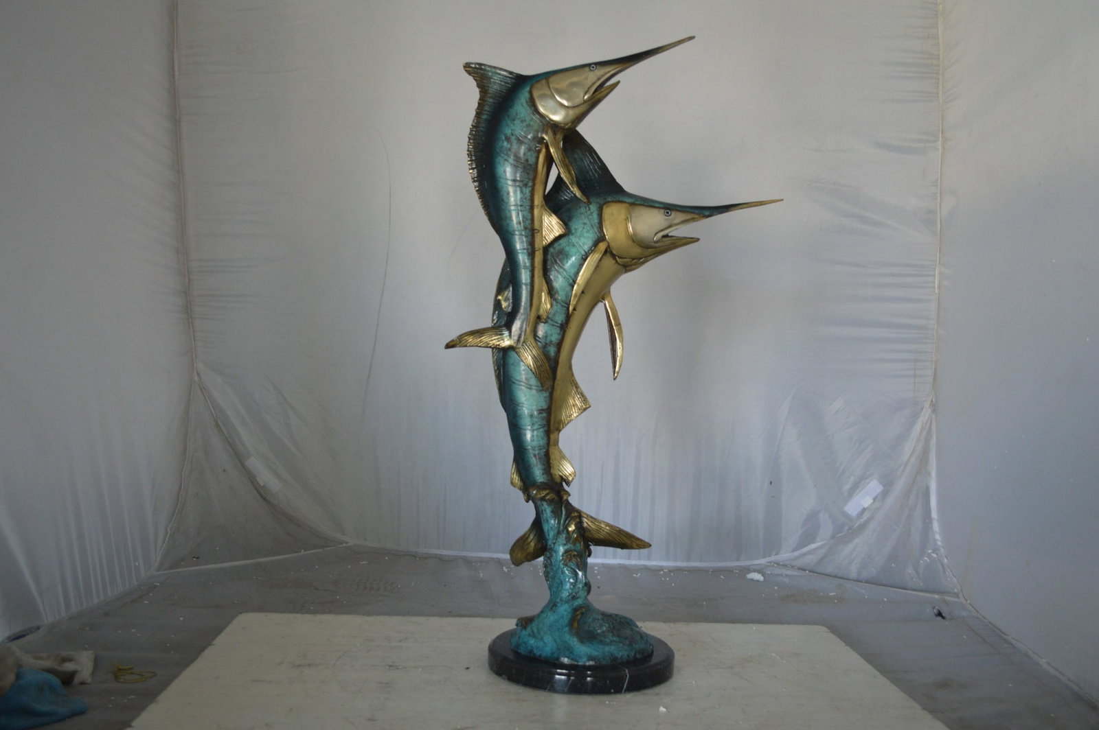 Pair of Marlin Fish Bronze Statue - Size: 16"L x 7"W x 31"H. - 7