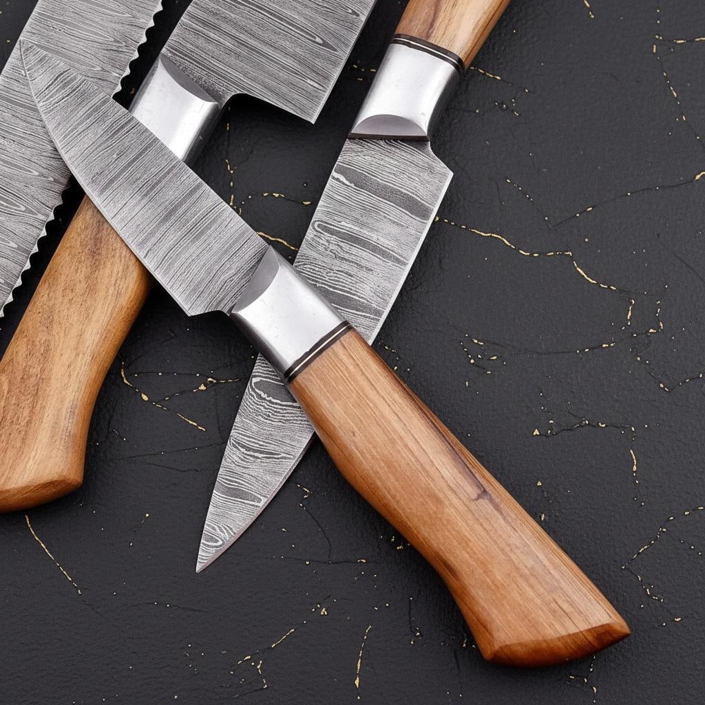 Hand Forged 5-Piece Kitchen Knife Set Twist Pattern Damascus Steel Chef Cutlery - 3