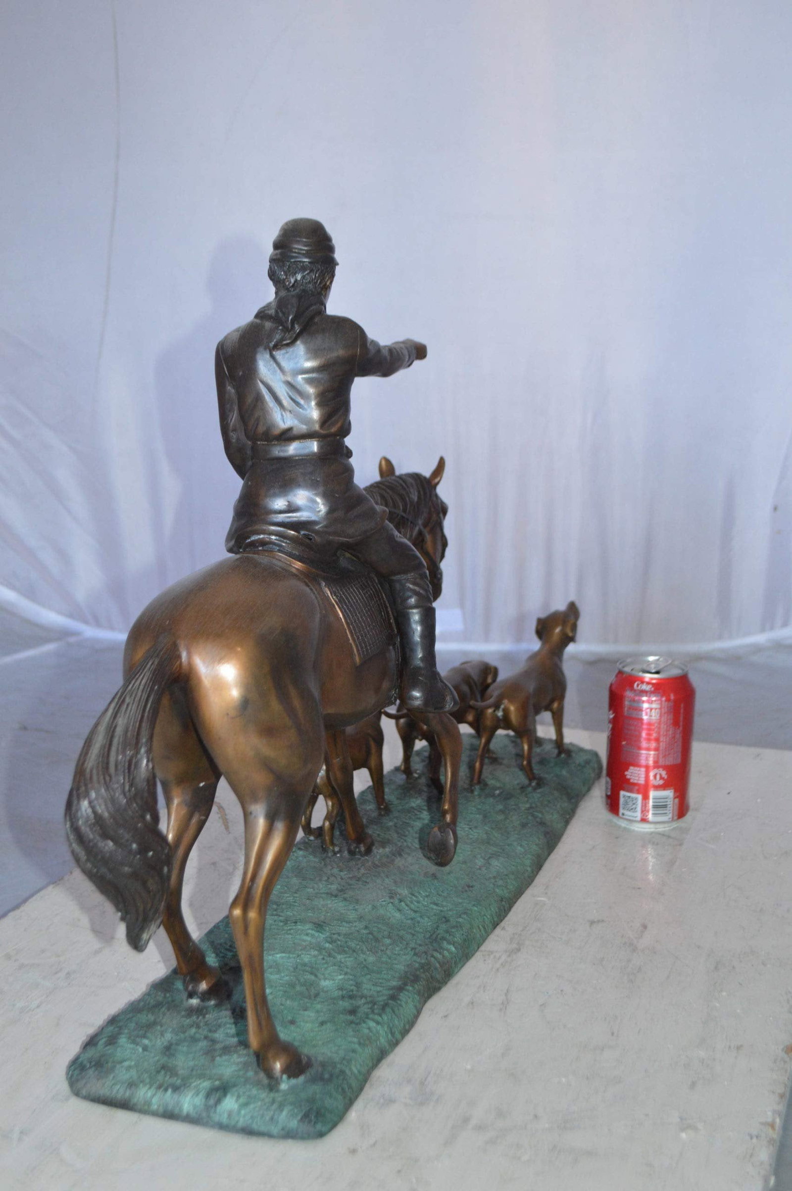 Hunter with three dogs Bronze Statue - Size: 27"L x 6"W x 18"H. - 6