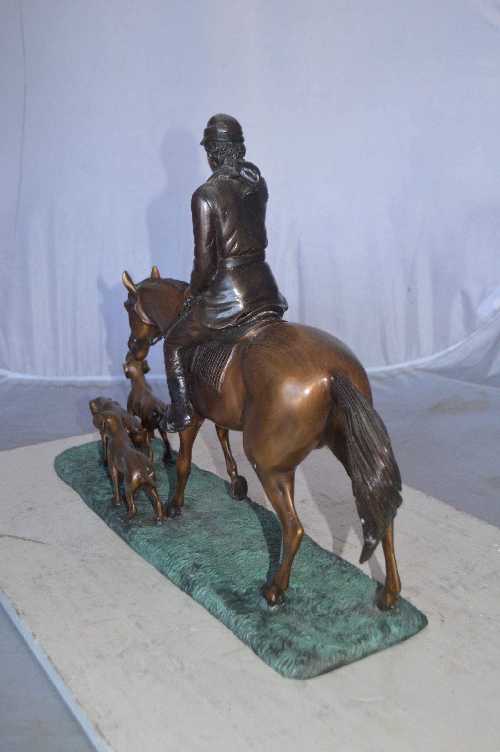 Hunter with three dogs Bronze Statue - Size: 27"L x 6"W x 18"H. - 7