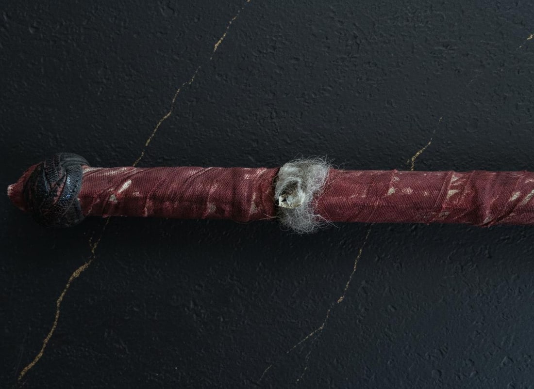 15" Antique Sioux Skull Cracker Club Painted Stone Rawhide Native American Tomahawk - 3