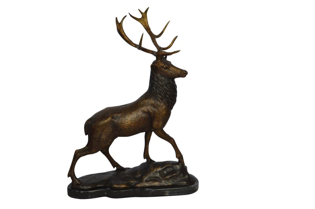 Elk Bronze Statue - Size: 6"L x 12"W x 15"H.: Title:Elk Bronze Statue - Size: 6"L x 12"W x 15"H. Description:This Elk reminds you immediately of the Rocky Mountains, peacefully on its way to graze across a pasture. This majestic animal is represe
