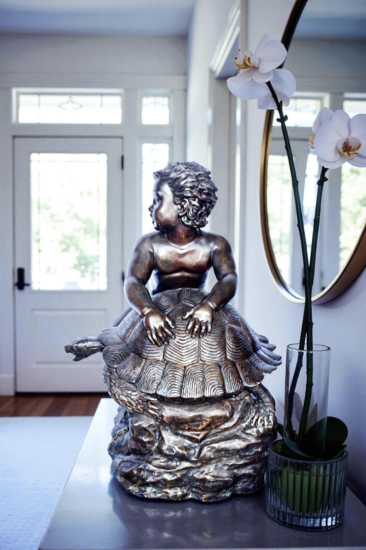 Naked toddler on turtle bronze statue Art Nude - Size: 23"L x 26"W x 34"H. - 2