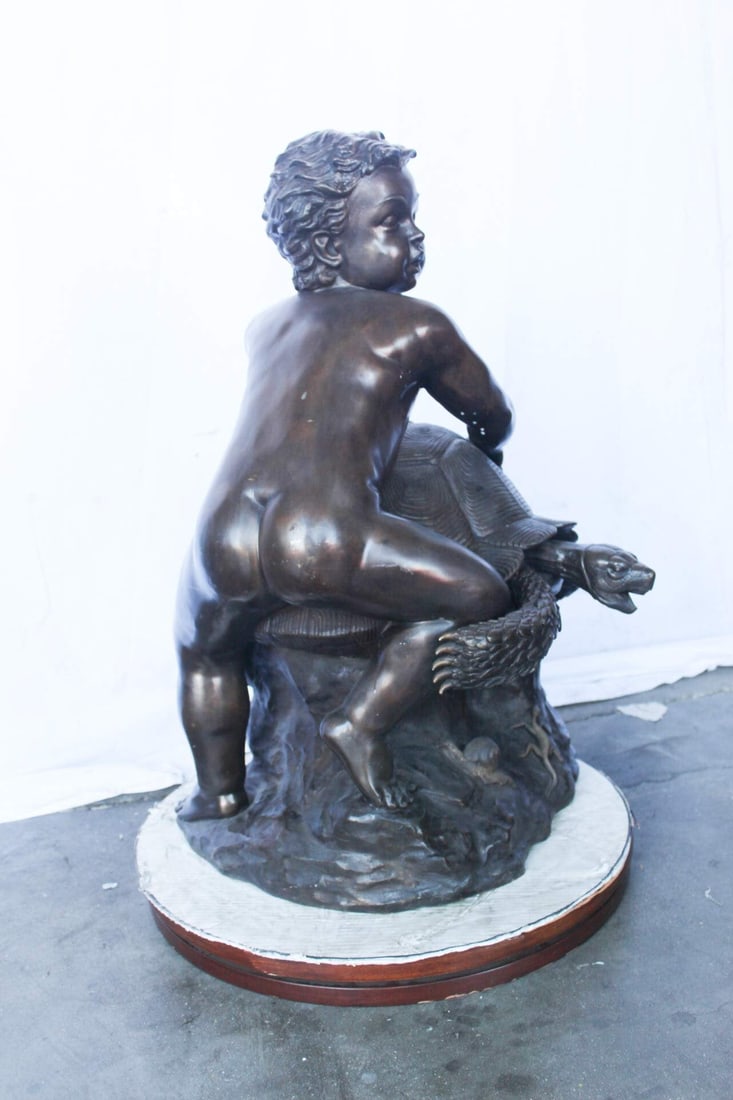 Naked toddler on turtle bronze statue Art Nude - Size: 23"L x 26"W x 34"H. - 7