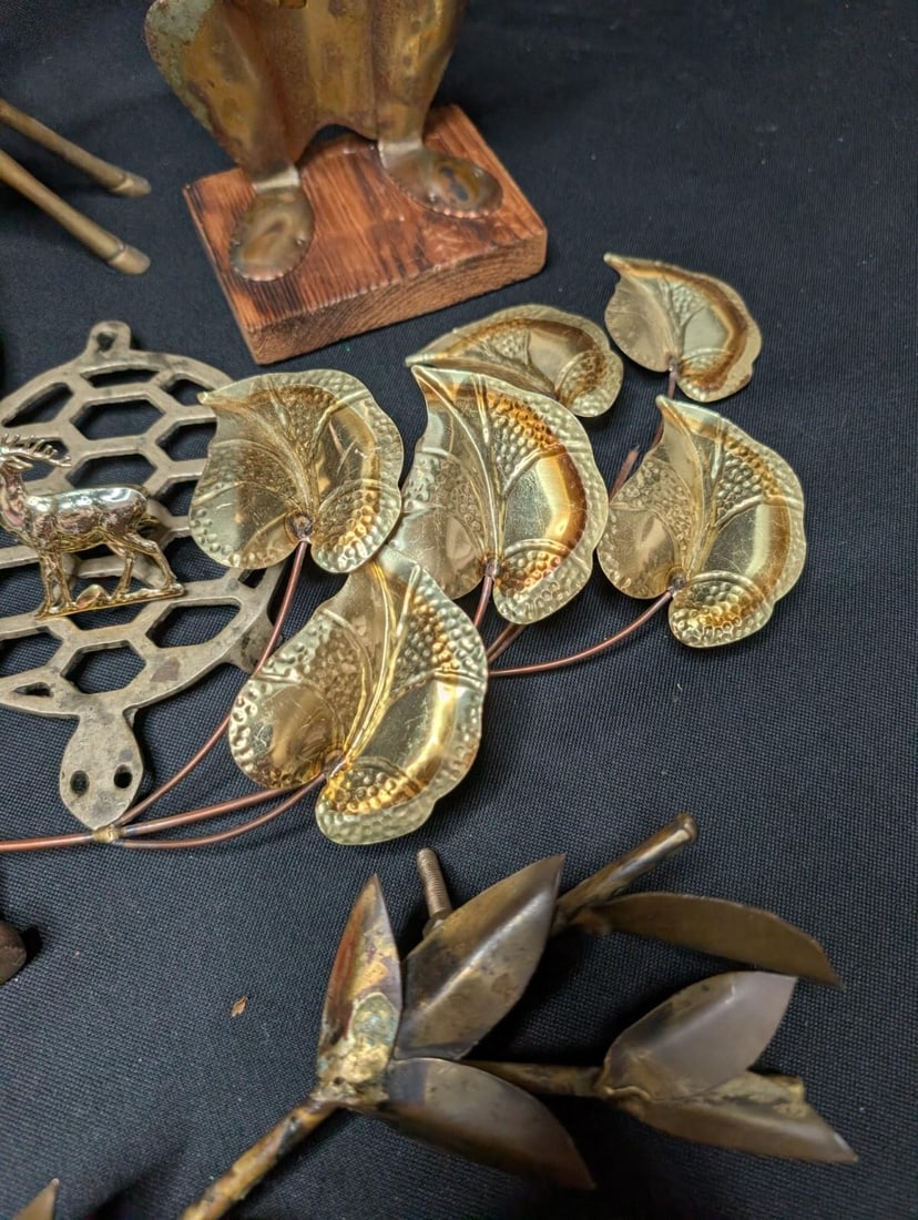 HUGE 10+ lbs Vintage Brass Decor Lot 21pc Mixed Animal Floral Sconce Wall Art - 5