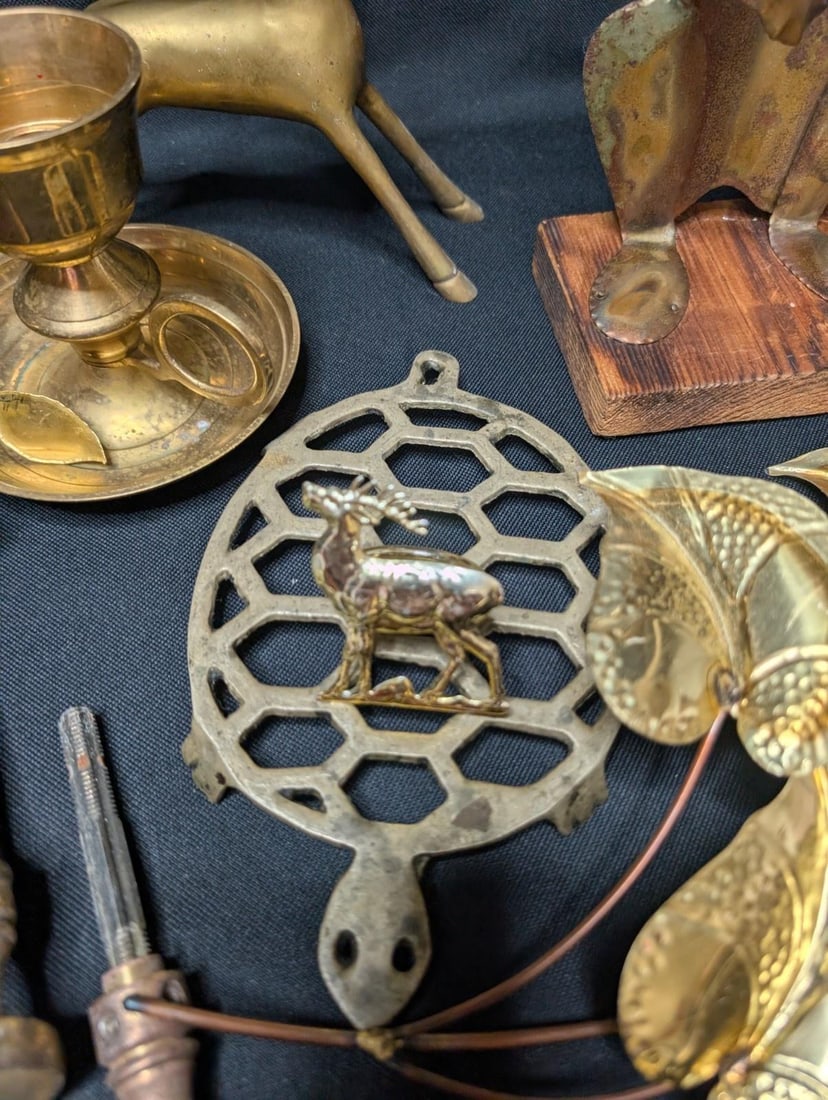 HUGE 10+ lbs Vintage Brass Decor Lot 21pc Mixed Animal Floral Sconce Wall Art - 7