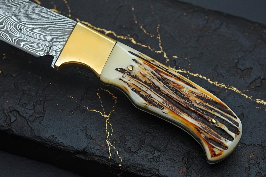 Twisted Damascus Steel Hunting Knife 9" Hand Forged Blade with Burnt Bone Handle - 3