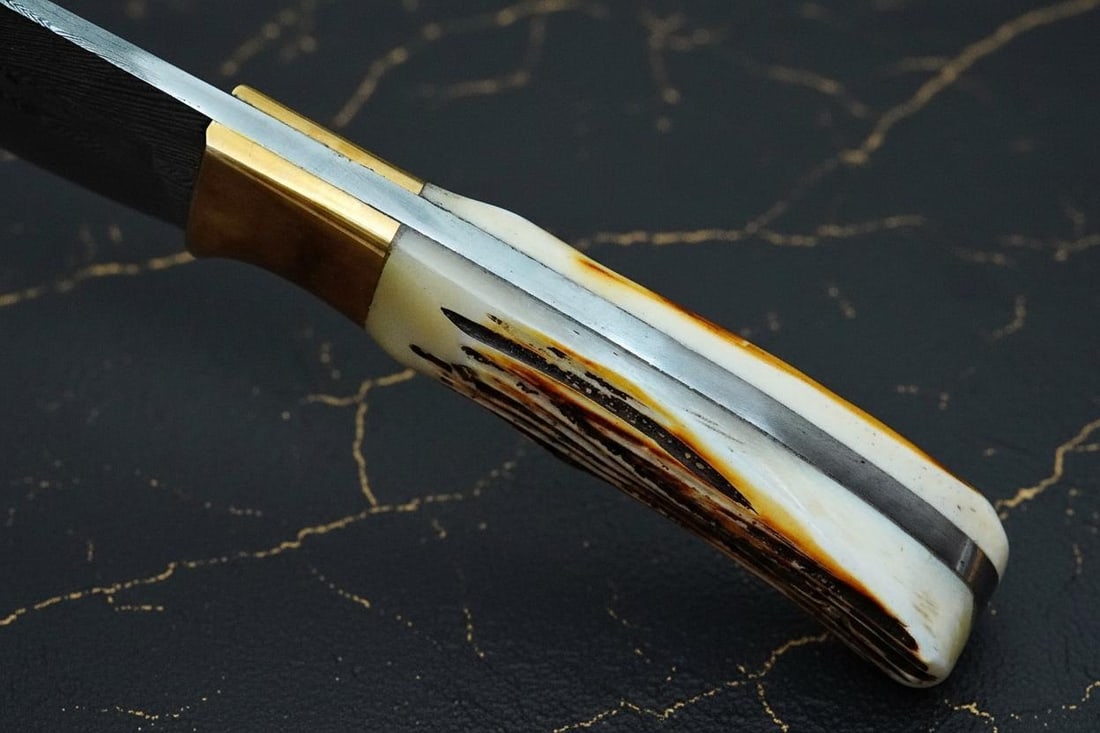 Twisted Damascus Steel Hunting Knife 9" Hand Forged Blade with Burnt Bone Handle - 4