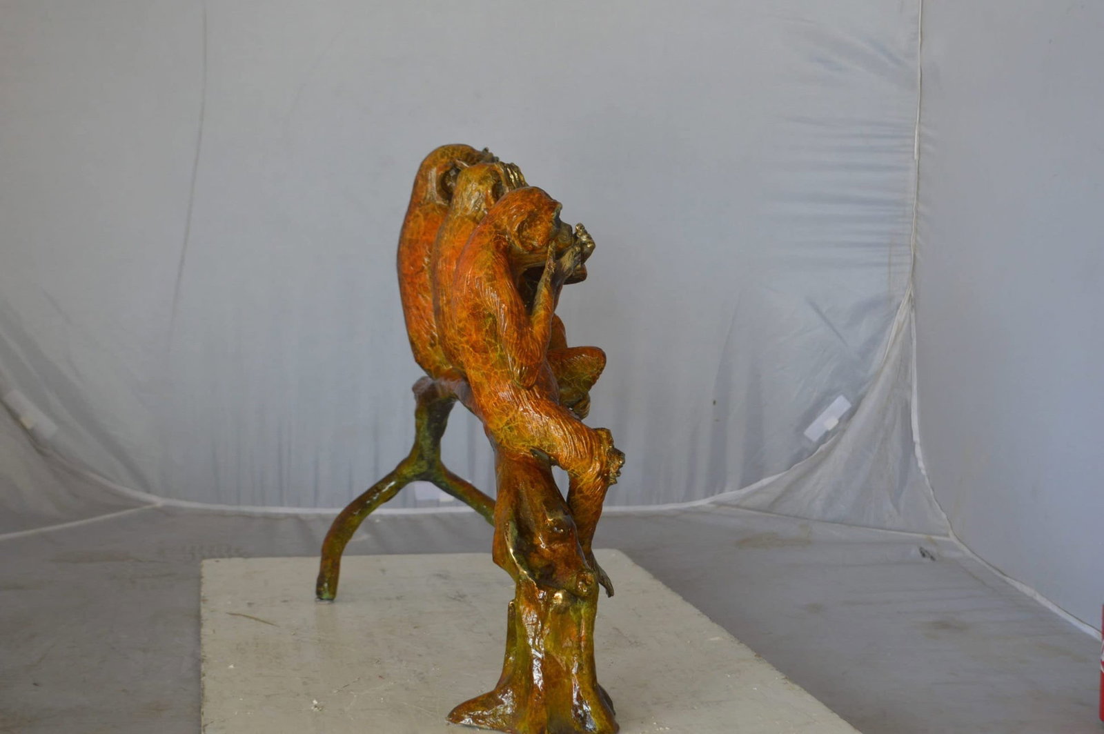 Three wise monkeys on a tree branch bronze statue - Size: 27"L x 11"W x 18"H. - 9