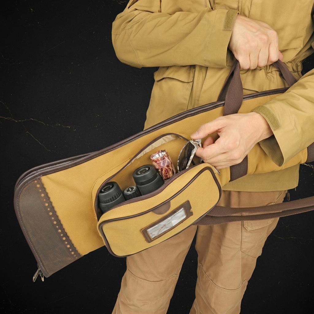 Padded Canvas and Leather Shotgun Case Gun Slip Bag with Adjustable Sling - 16
