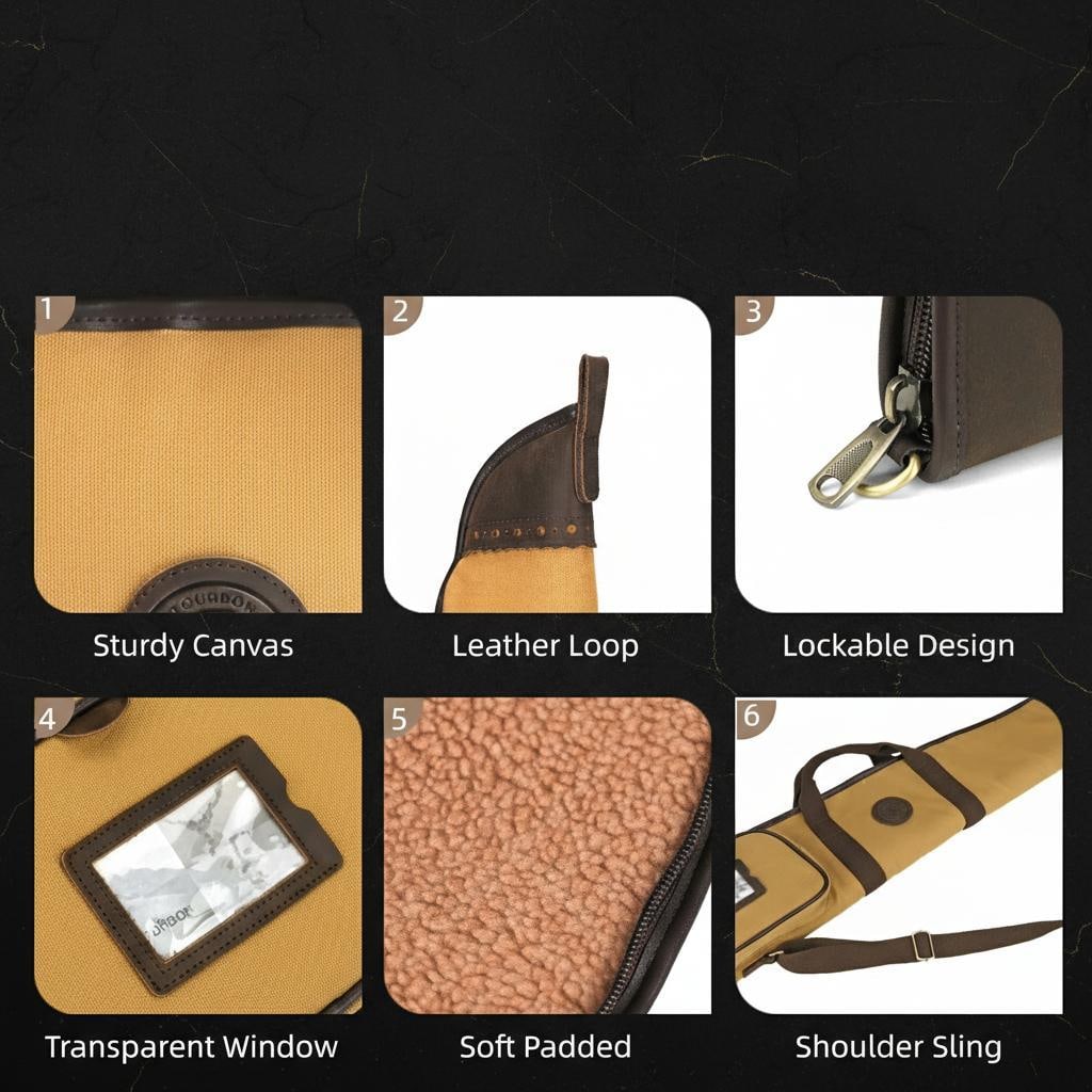 Padded Canvas and Leather Shotgun Case Gun Slip Bag with Adjustable Sling - 3