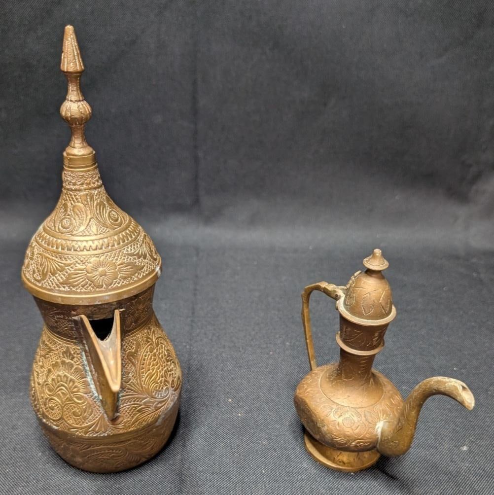 Large 10lb Vintage Brass Lot 17pc Asian Indian Decor Etched Dallah Tingsha Bells - 13