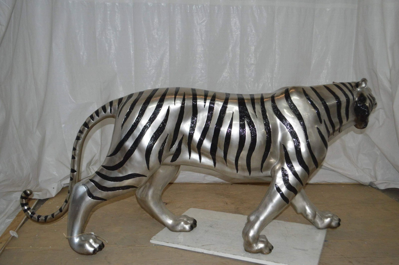 Tiger bronze statue with black and silver finish - Size: 80"L x 15"W x 34"H. - 9
