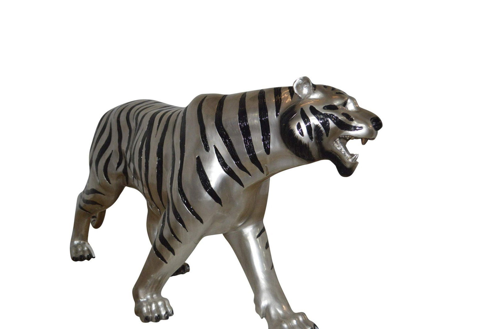 Tiger bronze statue with black and silver finish - Size: 80"L x 15"W x 34"H. - 3
