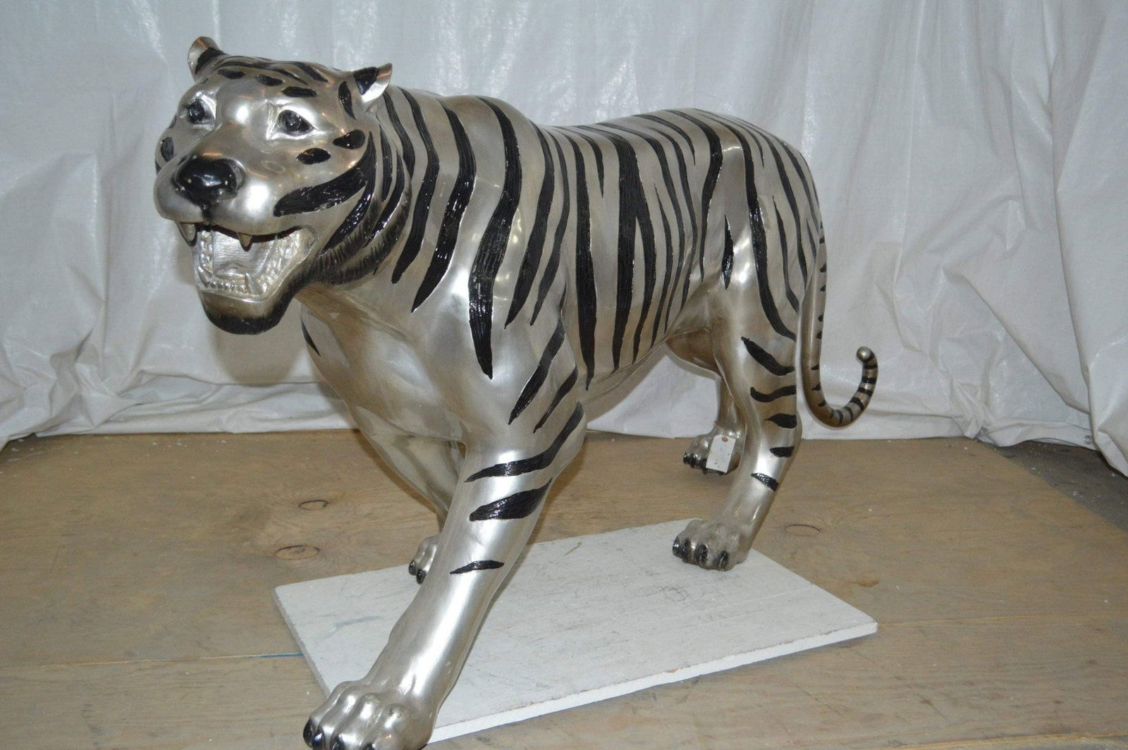 Tiger bronze statue with black and silver finish - Size: 80"L x 15"W x 34"H. - 7