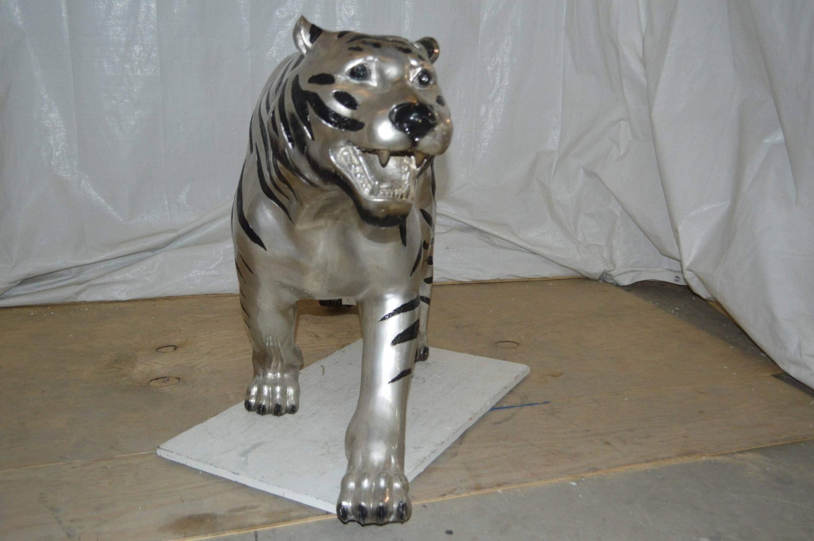 Tiger bronze statue with black and silver finish - Size: 80"L x 15"W x 34"H. - 8