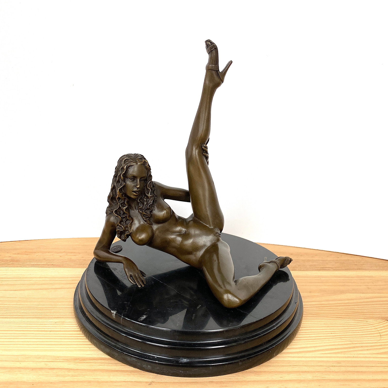 Signed Bronze Nude Girl Statue by Malchi - 6