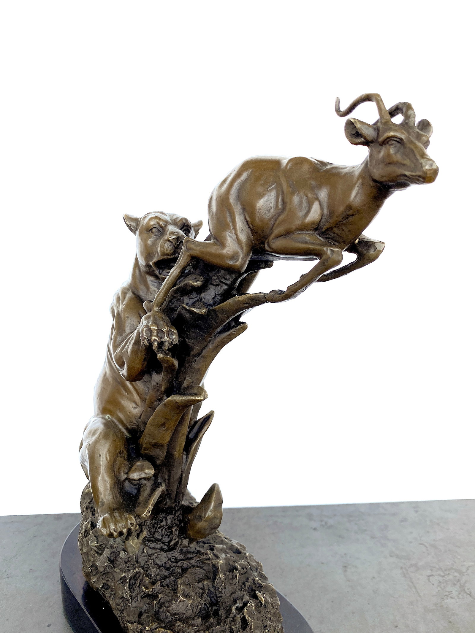 sign. Bronze Lioness hunting an antelope - 6