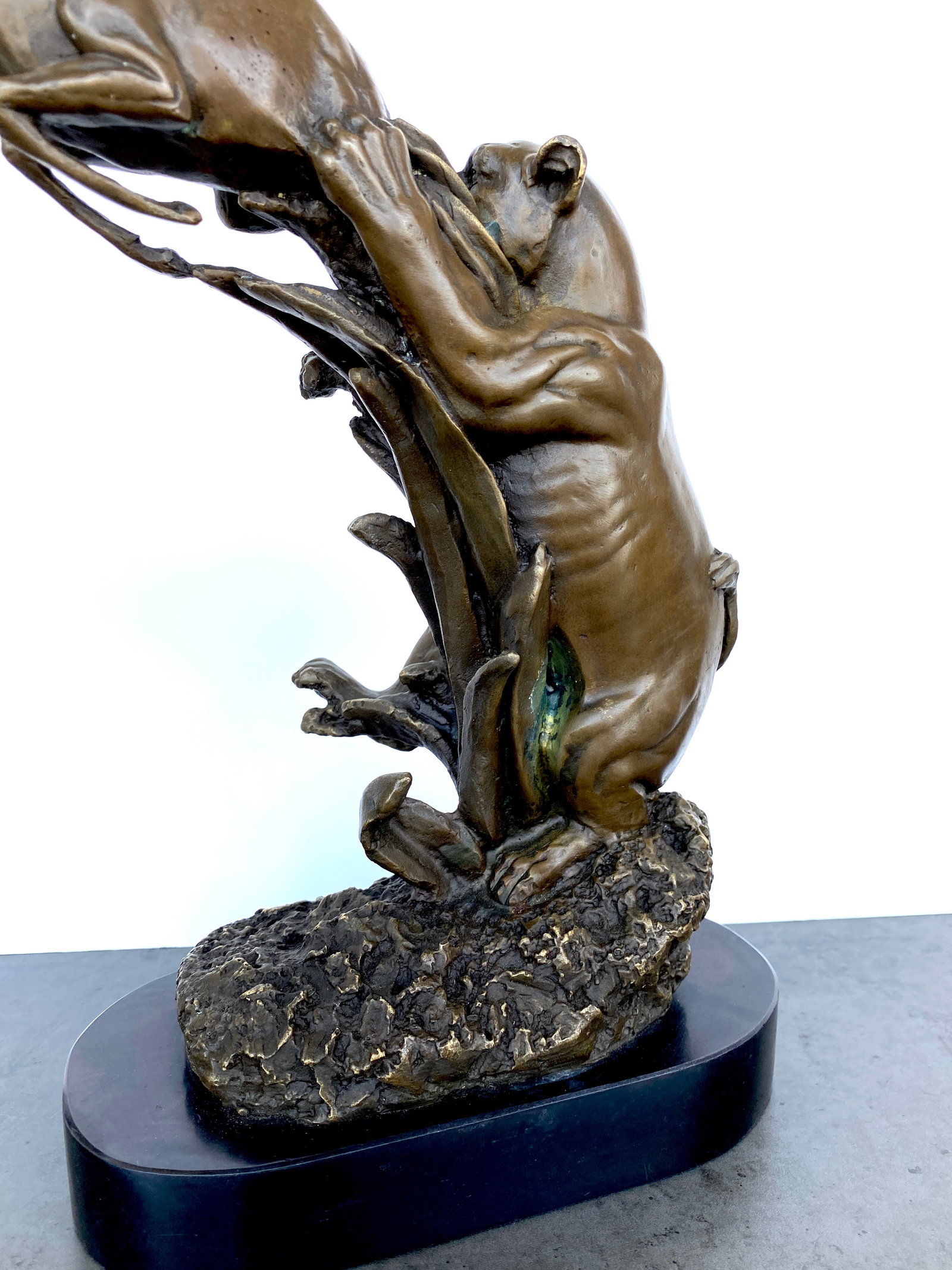 sign. Bronze Lioness hunting an antelope - 8