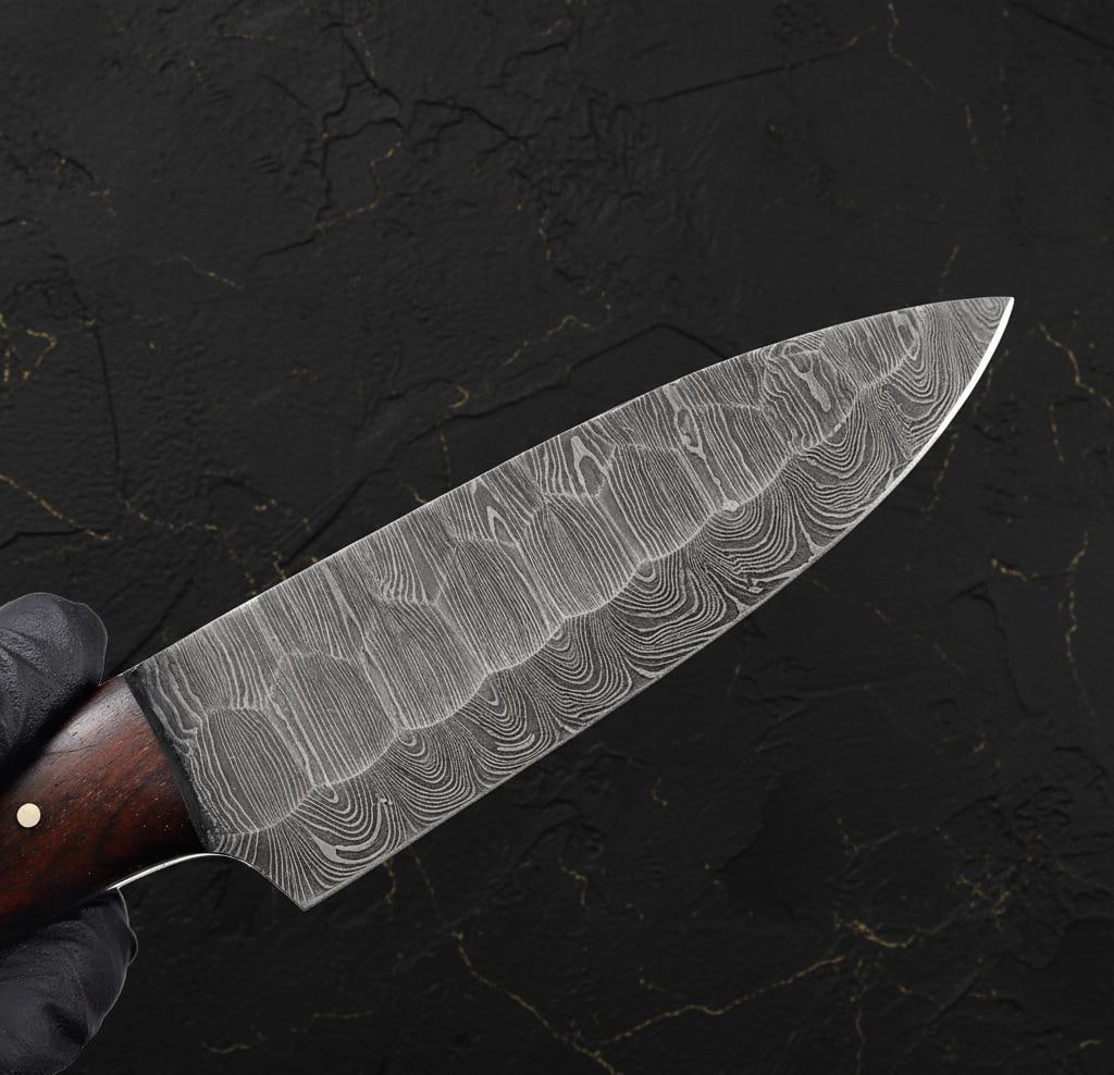 Custom Hand Forged Damascus Kitchen Knife Set, 5-Piece with Rosewood Handles - 4