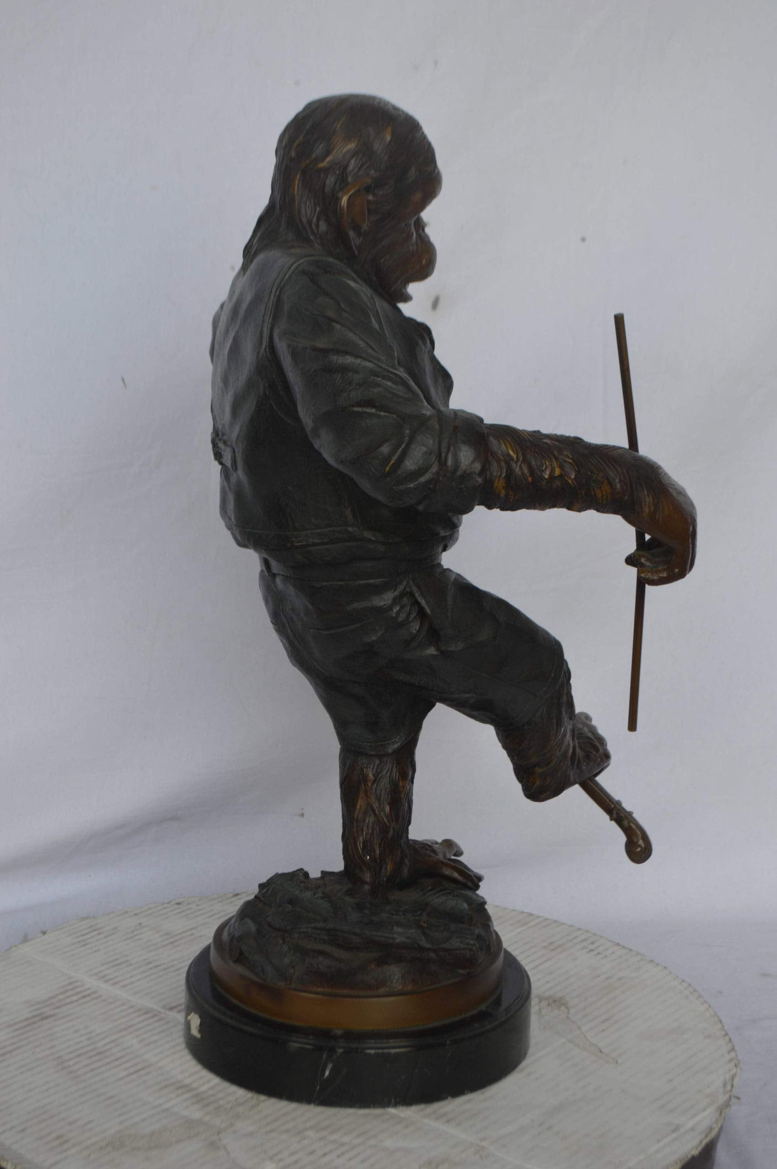 Monkey with Violin bronze statue - Size: 20"L x 17"W x 26"H - 9