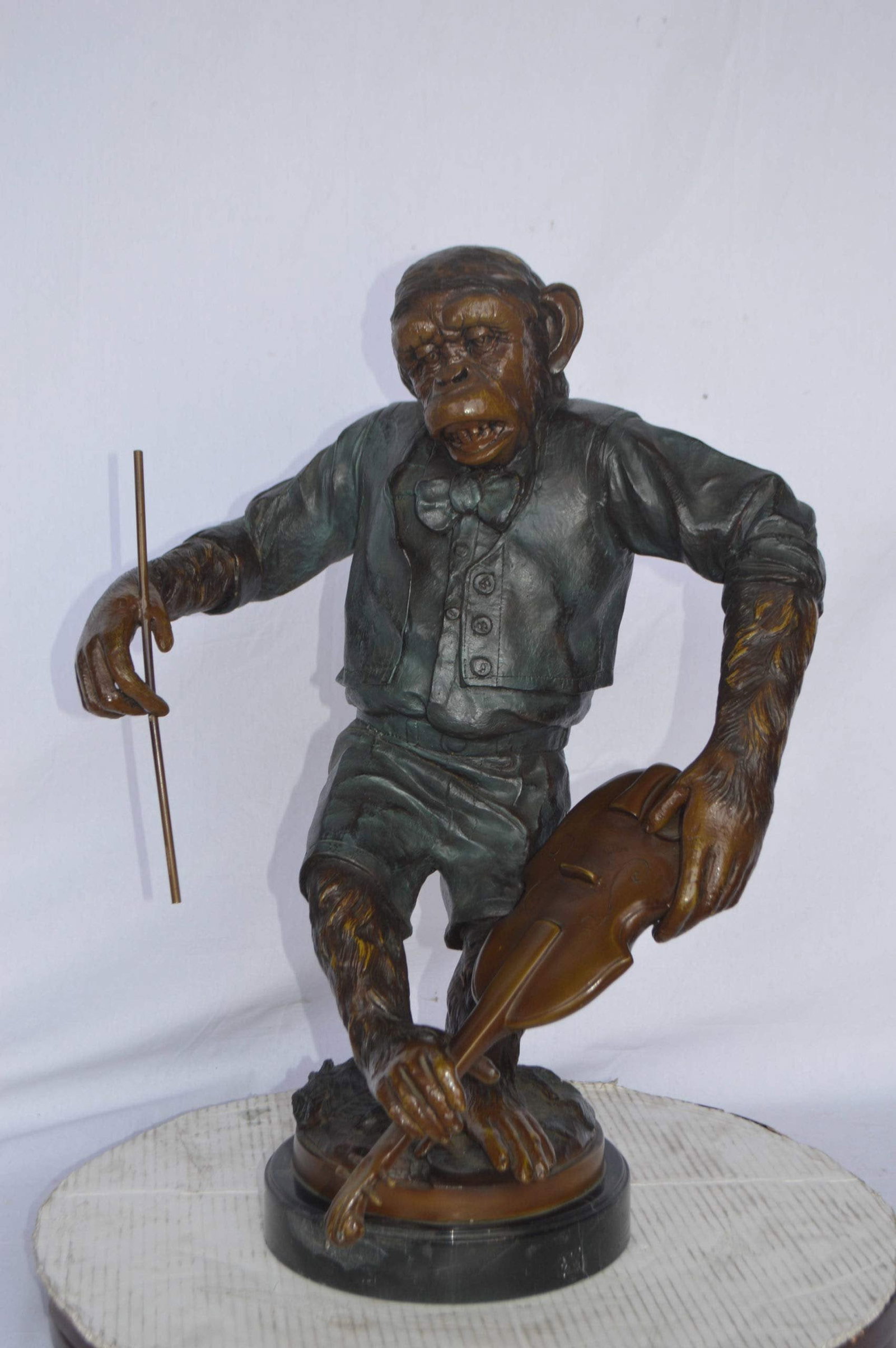 Monkey with Violin bronze statue - Size: 20"L x 17"W x 26"H - 4
