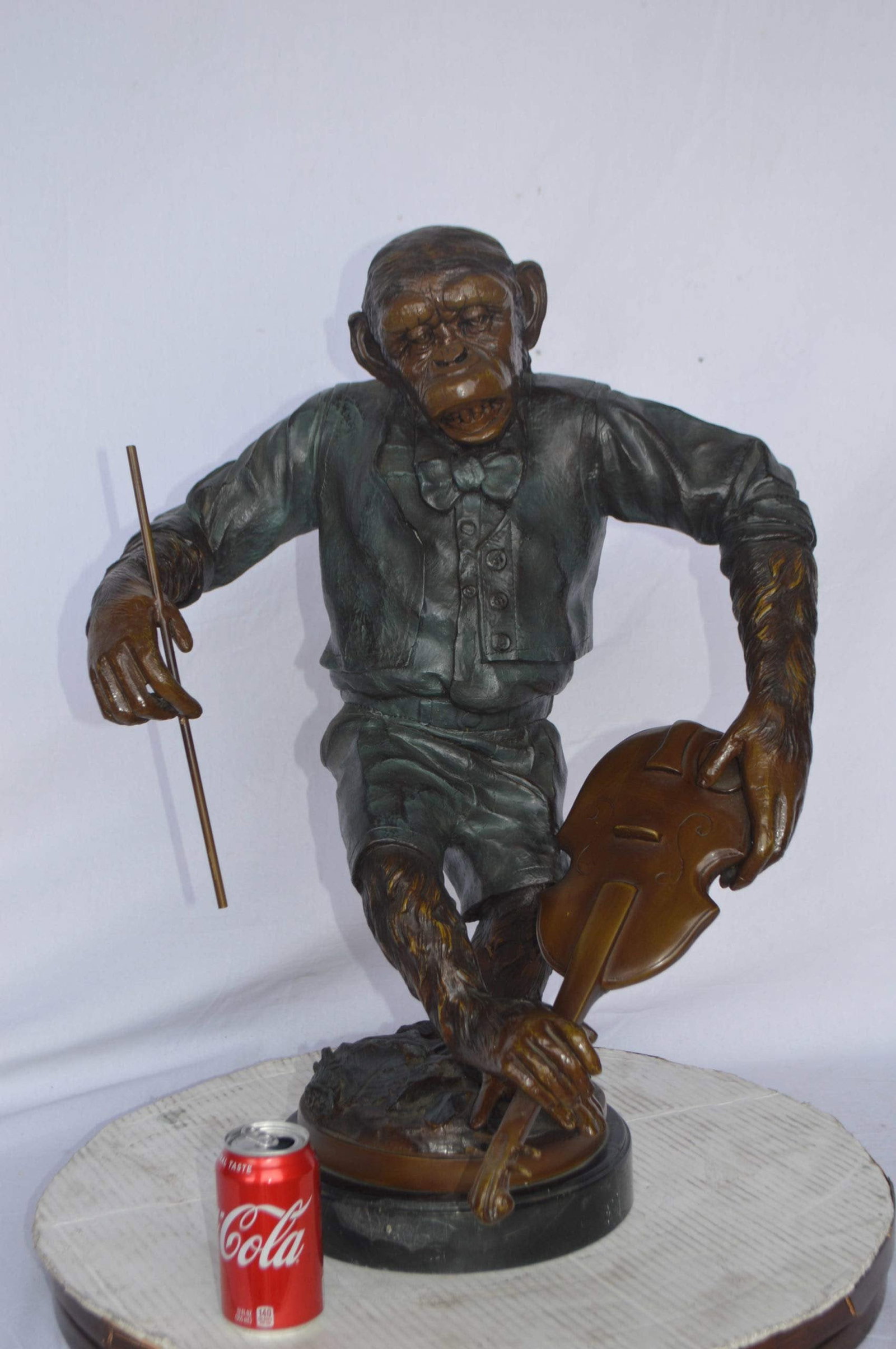 Monkey with Violin bronze statue - Size: 20"L x 17"W x 26"H - 5