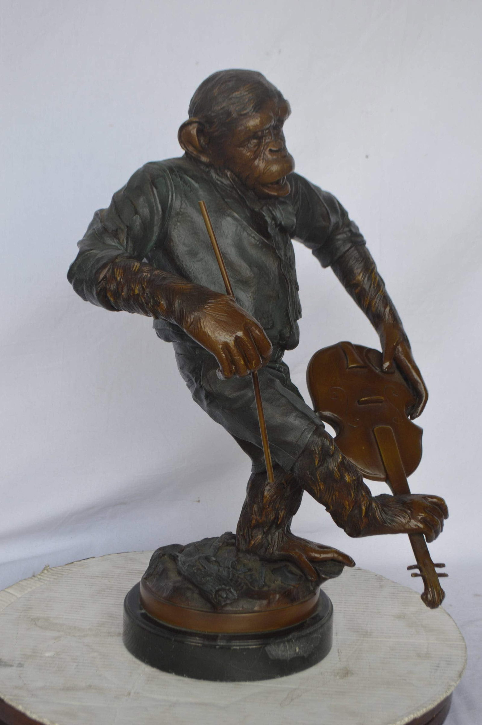 Monkey with Violin bronze statue - Size: 20"L x 17"W x 26"H - 7