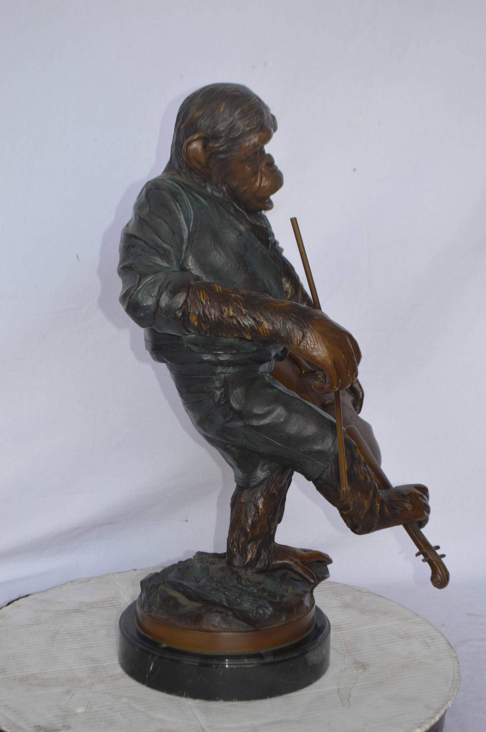 Monkey with Violin bronze statue - Size: 20"L x 17"W x 26"H - 8