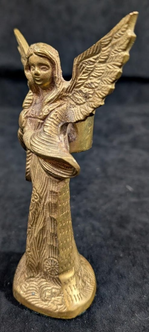 Heavy Solid Brass Angel Candle Holder 6" Vintage Candlestick Made in India by Jainson - 2