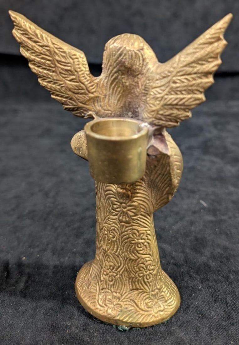 Heavy Solid Brass Angel Candle Holder 6" Vintage Candlestick Made in India by Jainson - 3