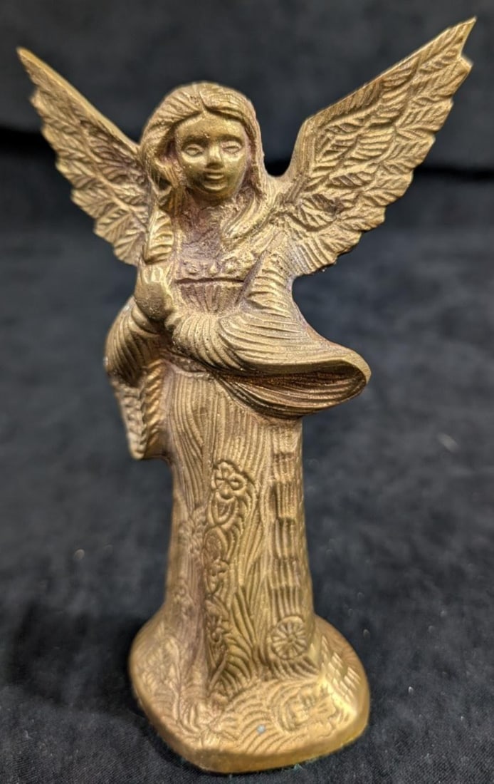 Heavy Solid Brass Angel Candle Holder 6" Vintage Candlestick Made in India by Jainson - 6