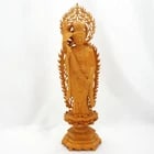 Vintage Chinese Carved Wood Guanyin Statue: Title:Vintage Chinese Carved Wood Guanyin StatueSize:14 ? in (36.8 cm) tall x 4 ? in (10.8 cm) diameter.Description:A large and imposing detailed three piece hardwood carving of the Buddhist figure
