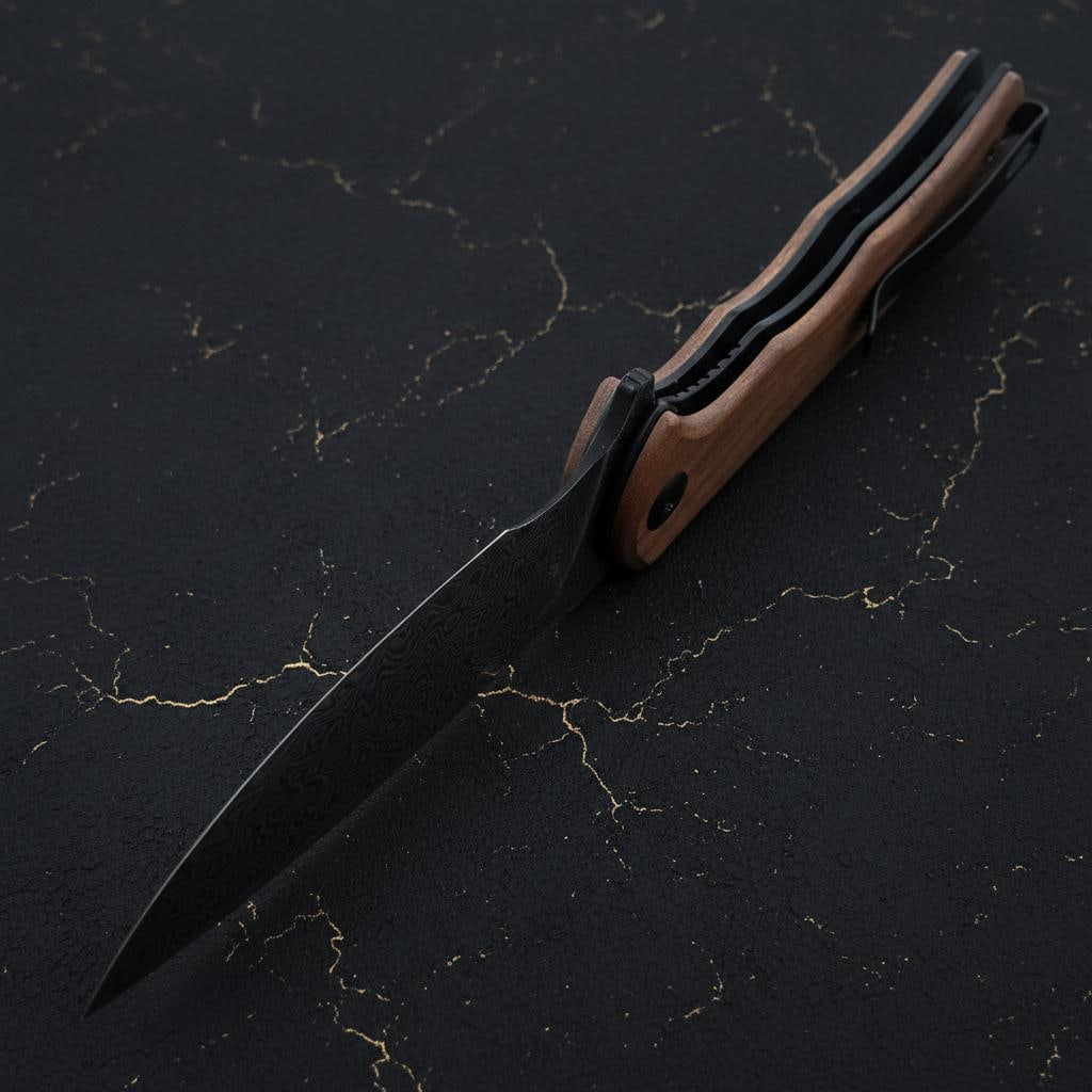 Damascus Steel Blade Civivi Mini Praxis Folder with Brown Wood Handle Liner Lock - 2