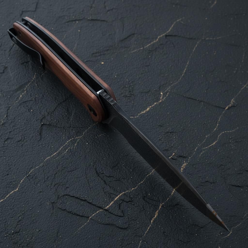 Damascus Steel Blade Civivi Mini Praxis Folder with Brown Wood Handle Liner Lock - 3