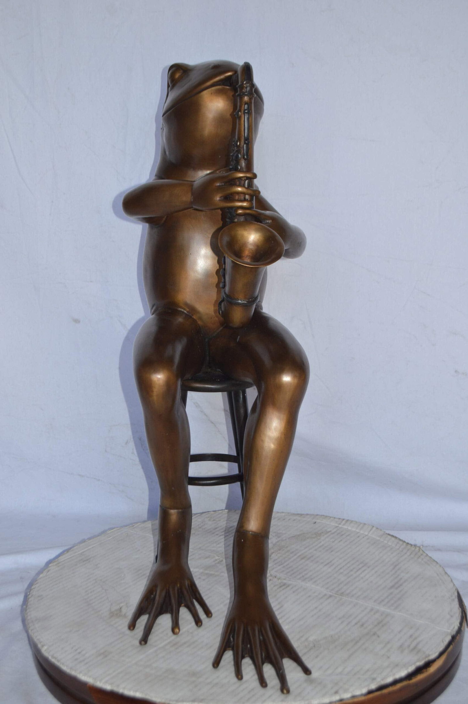 Frog playing saxophone bronze statue - Size: 23"L x 15"W x 30"H. - 10