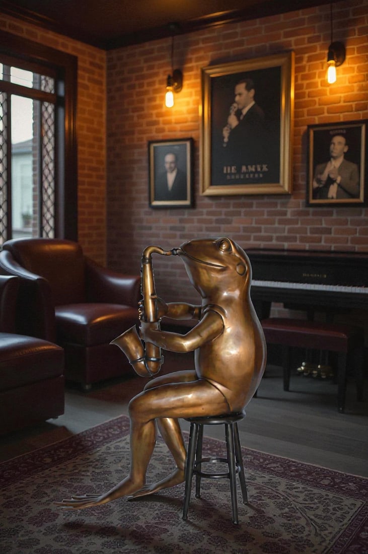 Frog playing saxophone bronze statue - Size: 23"L x 15"W x 30"H. - 4