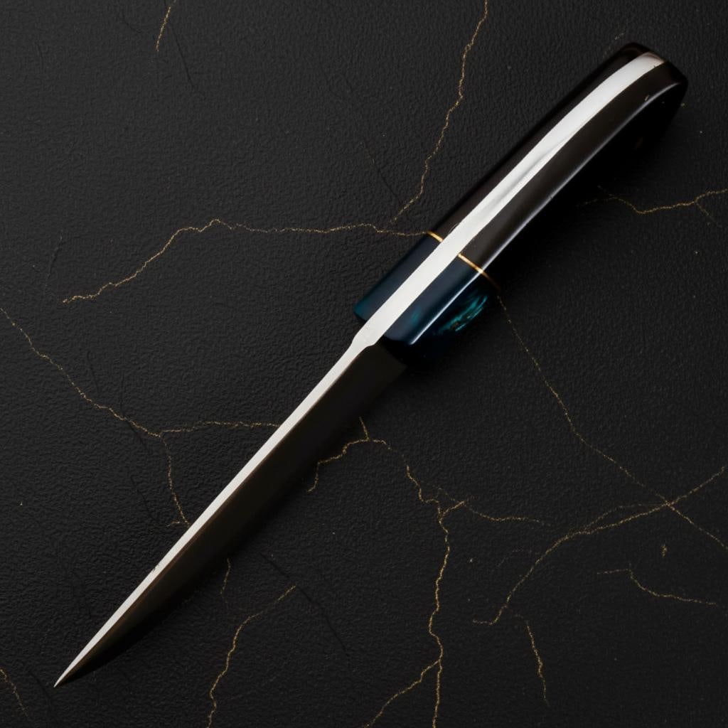 Custom Handmade D2 Steel Hunting Knife Skinner | Resin & Horn Handle w/ Leather Sheath - 5