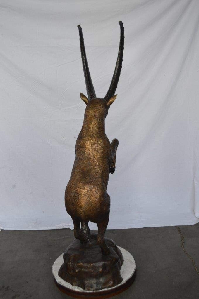 Mountain goat on hind legs bronze statue - Size: 36"L x 16"W x 66"H. - 9