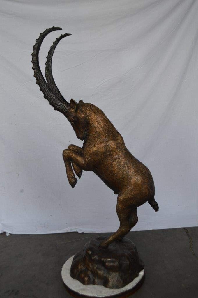 Mountain goat on hind legs bronze statue - Size: 36"L x 16"W x 66"H. - 7