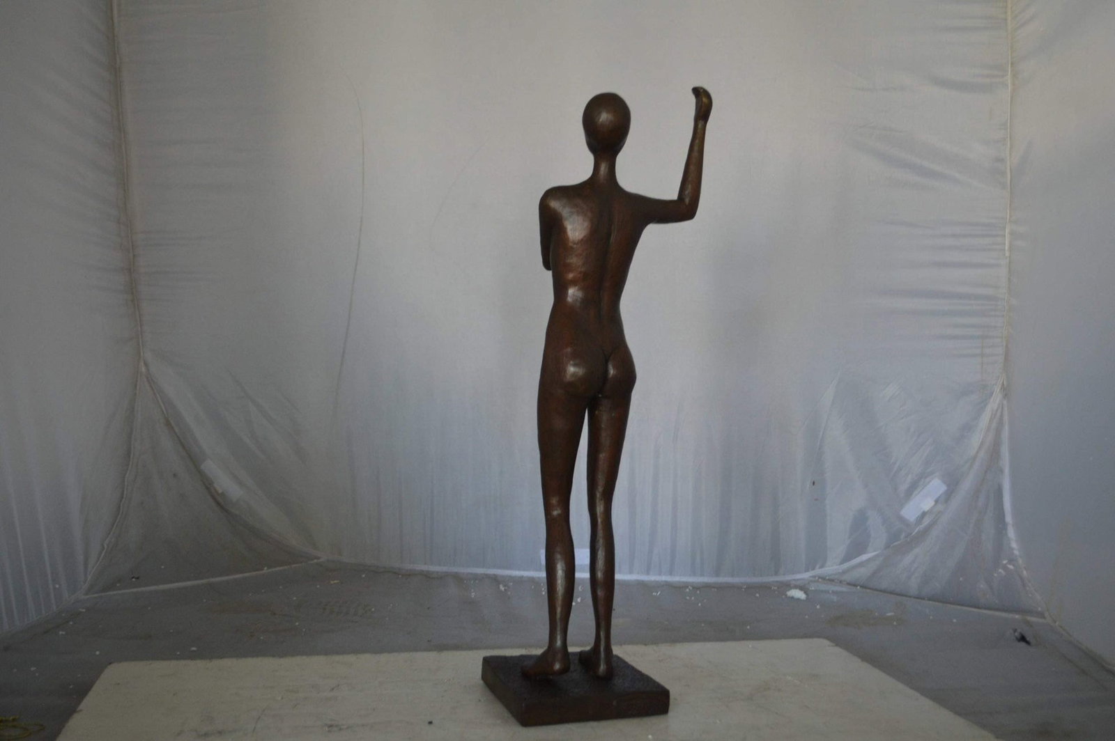 Abstract of Art nude lady lifting hand bronze statue - Size: 9"L x 6"W x 25"H. - 9