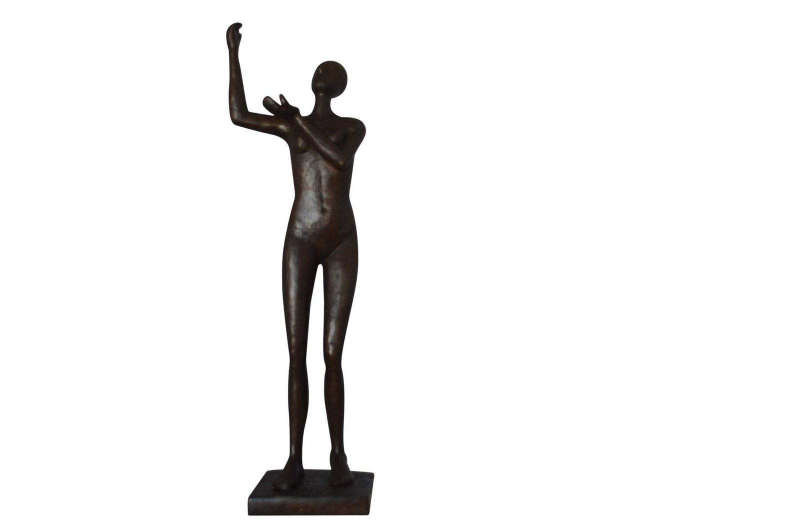 Abstract of Art nude lady lifting hand bronze statue - Size: 9"L x 6"W x 25"H.: Title:Abstract of Art nude lady lifting hand bronze statue - Size: 9"L x 6"W x 25"H. Description:This abstract bronze statue of a lady will add uniqueness and authenticity to any room it may be placed