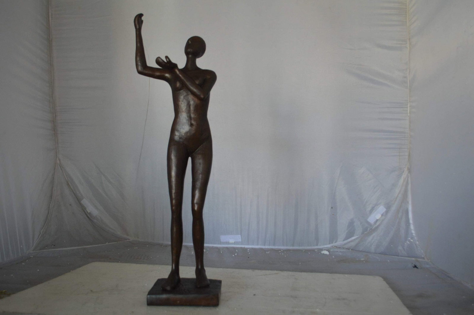 Abstract of Art nude lady lifting hand bronze statue - Size: 9"L x 6"W x 25"H. - 4