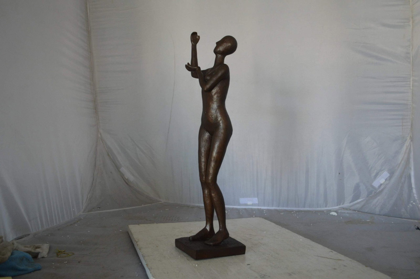 Abstract of Art nude lady lifting hand bronze statue - Size: 9"L x 6"W x 25"H. - 6